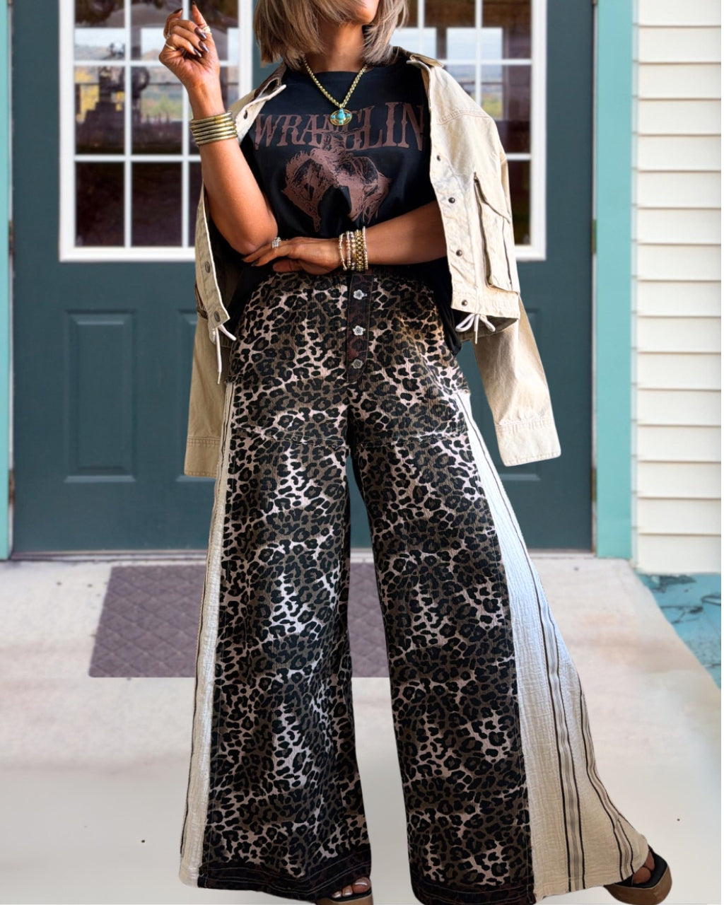 Chic Leopard Wide-leg Pants