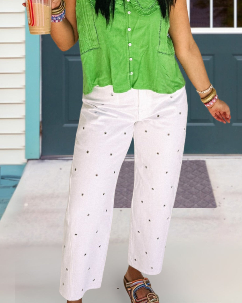 Special Denim Openwork Eyelet Pants