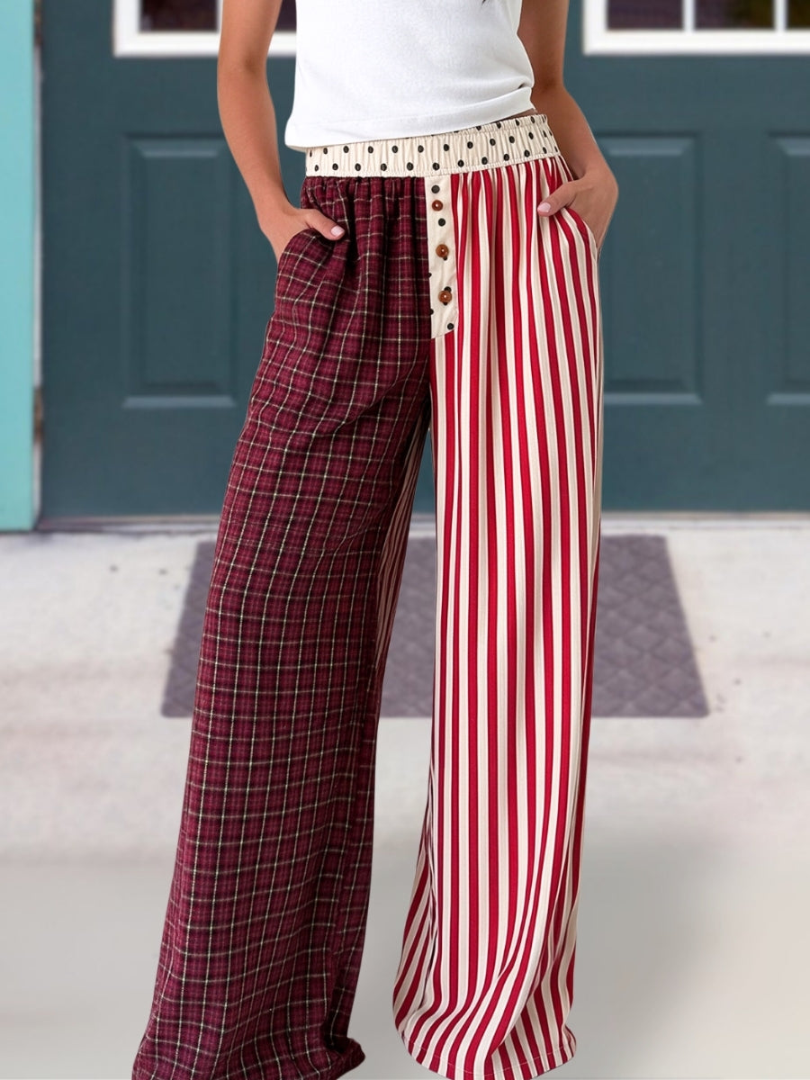 Fun Plaid Striped Patchwork Pants