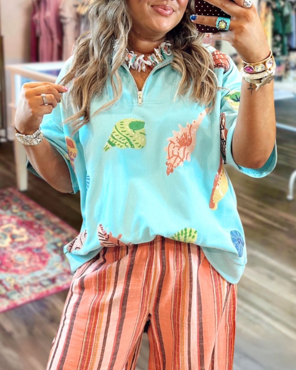 Seashell Sequined Half-zip Top