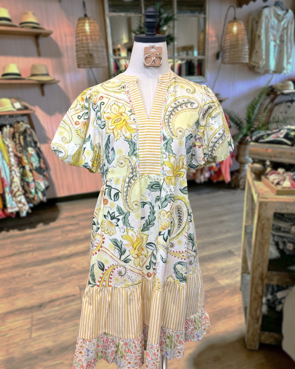Paisley Floral Stripe Patchwork Dress