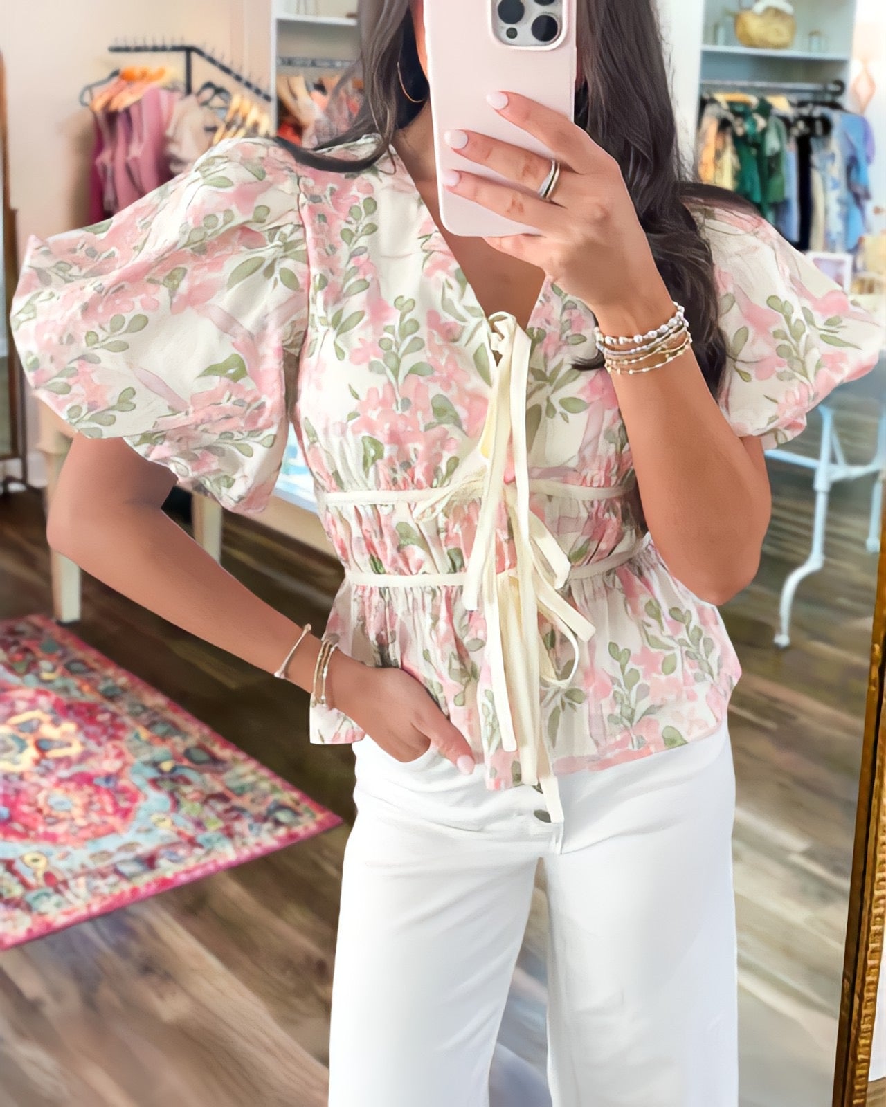 Garden Pink Peplum Bow Top