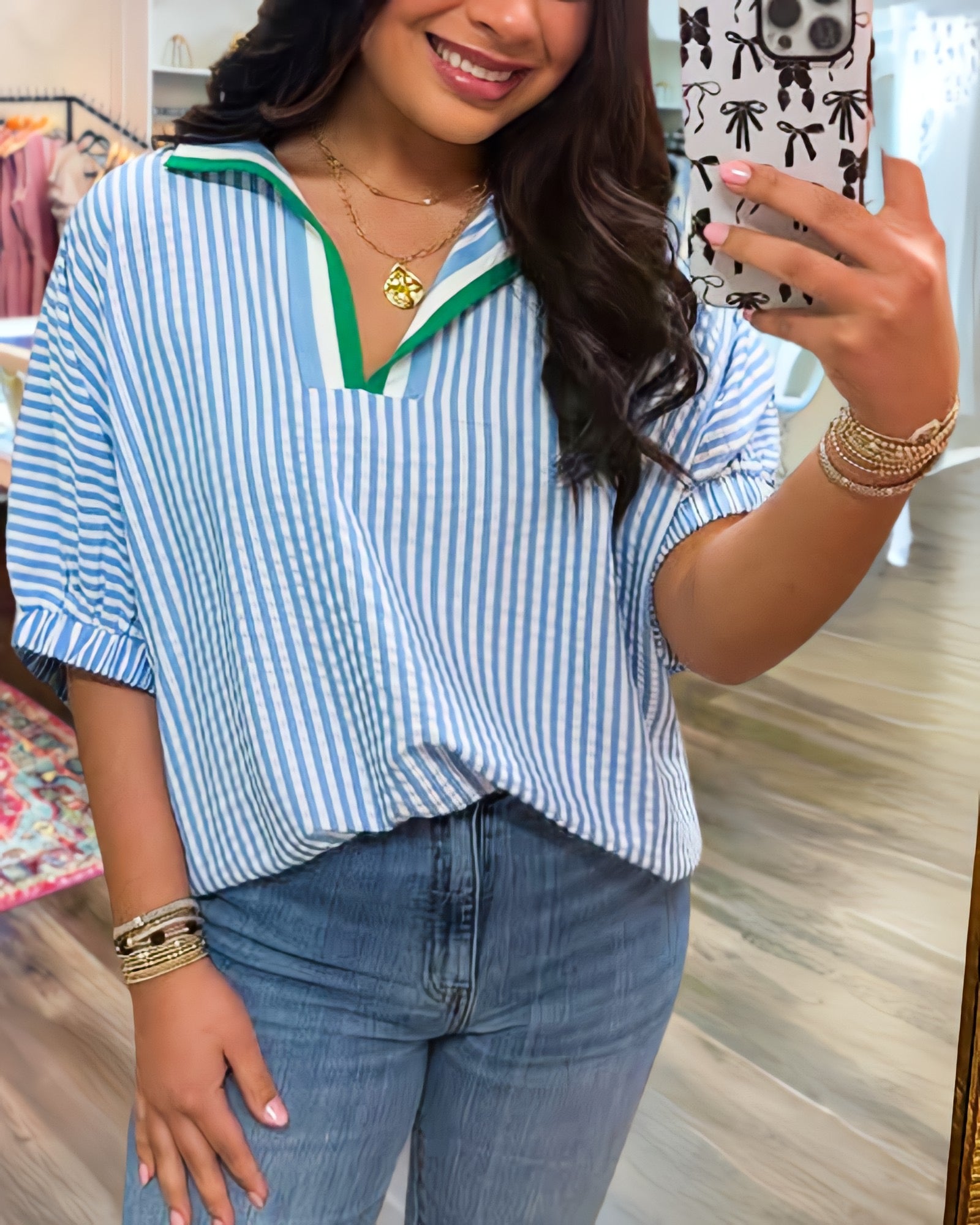Oversized Striped Half Collar Top