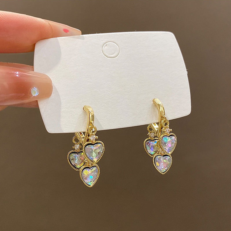 Heart-shaped Zircon Metal Earrings