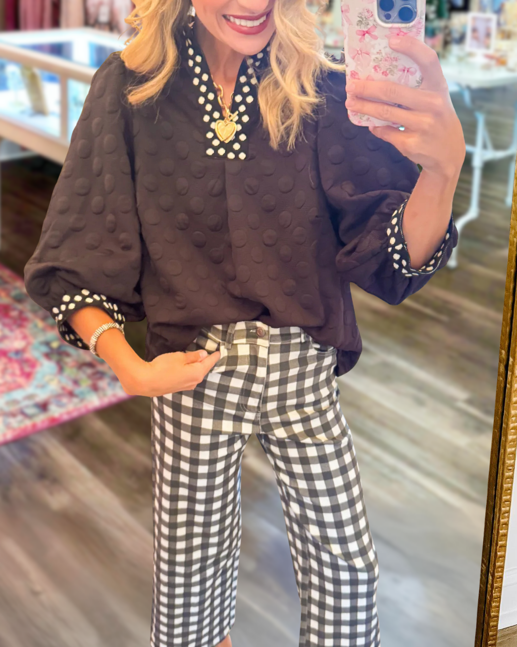 Jacquard Polka Dot Top