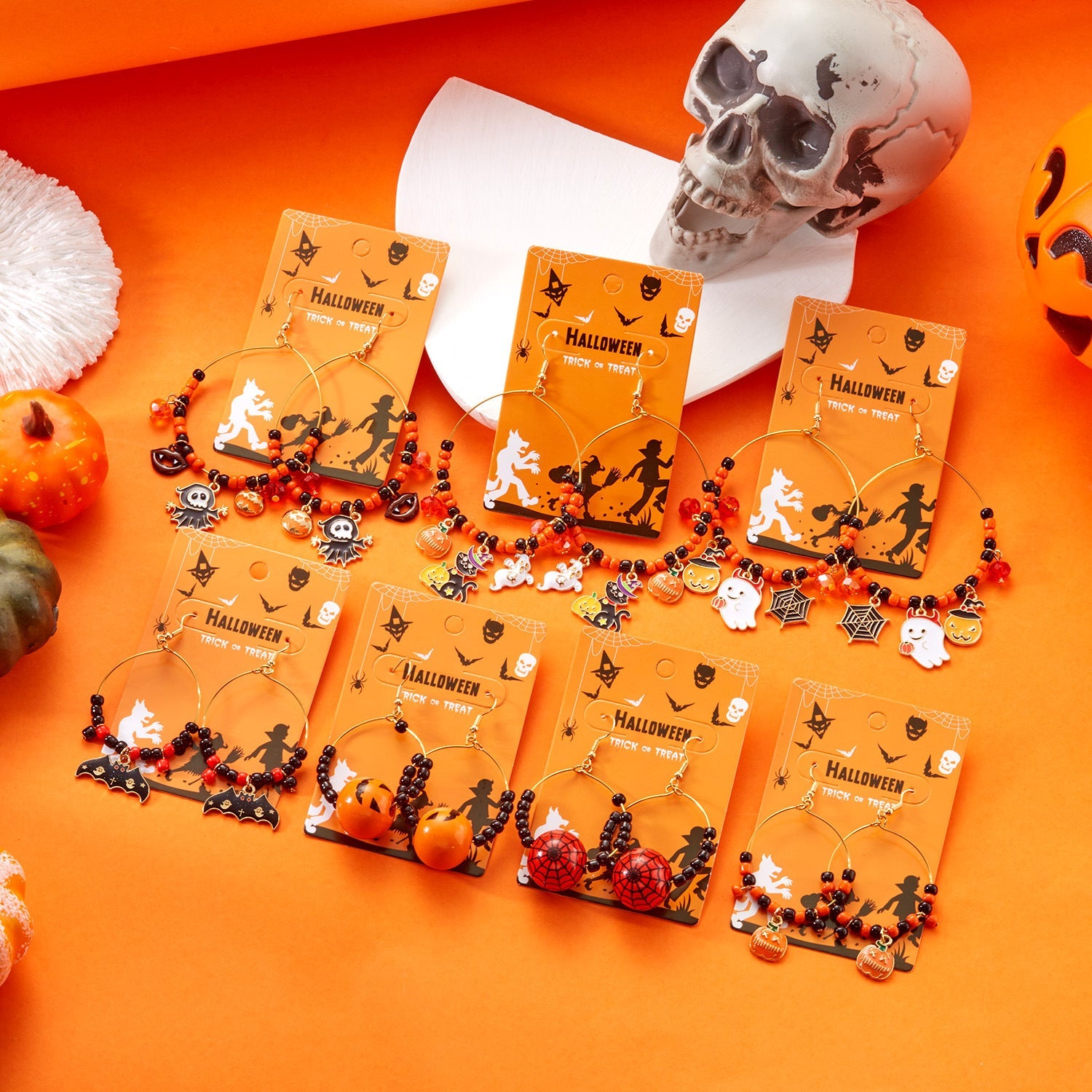 Halloween Bat Beaded Earrings