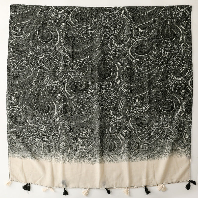 Paisley Tassel Gradient Silk Scarf