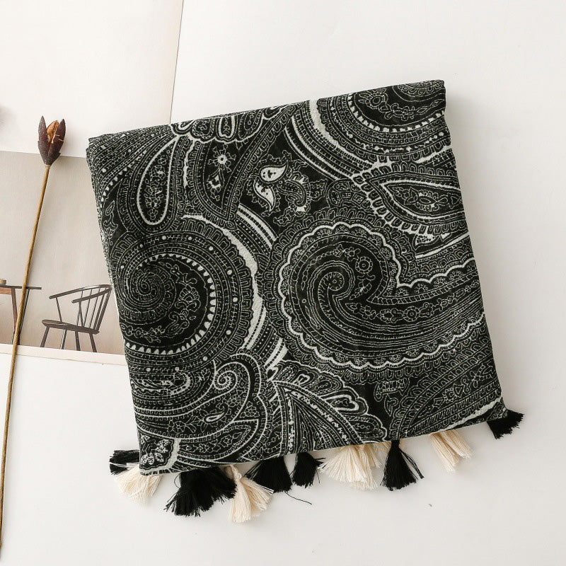 Paisley Tassel Gradient Silk Scarf