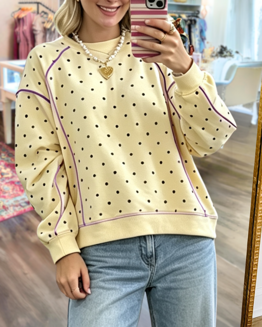Chic Polka-Dot Sweatshirt