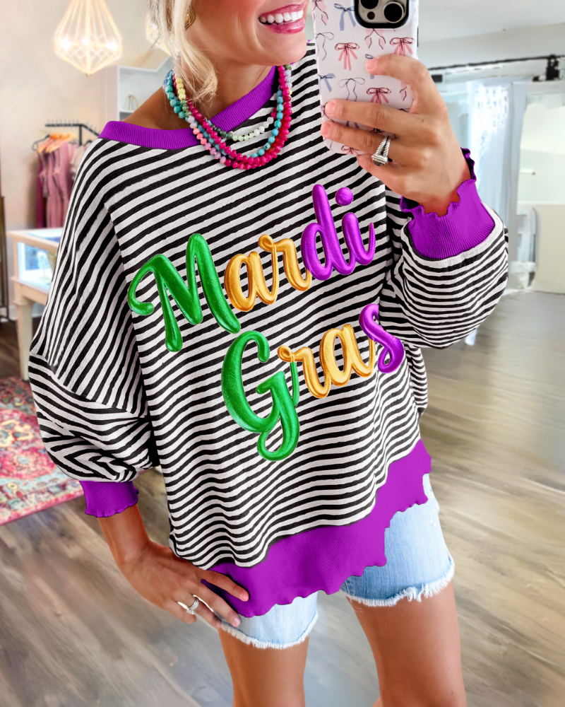 Mardi Gras Striped Sweatshirt