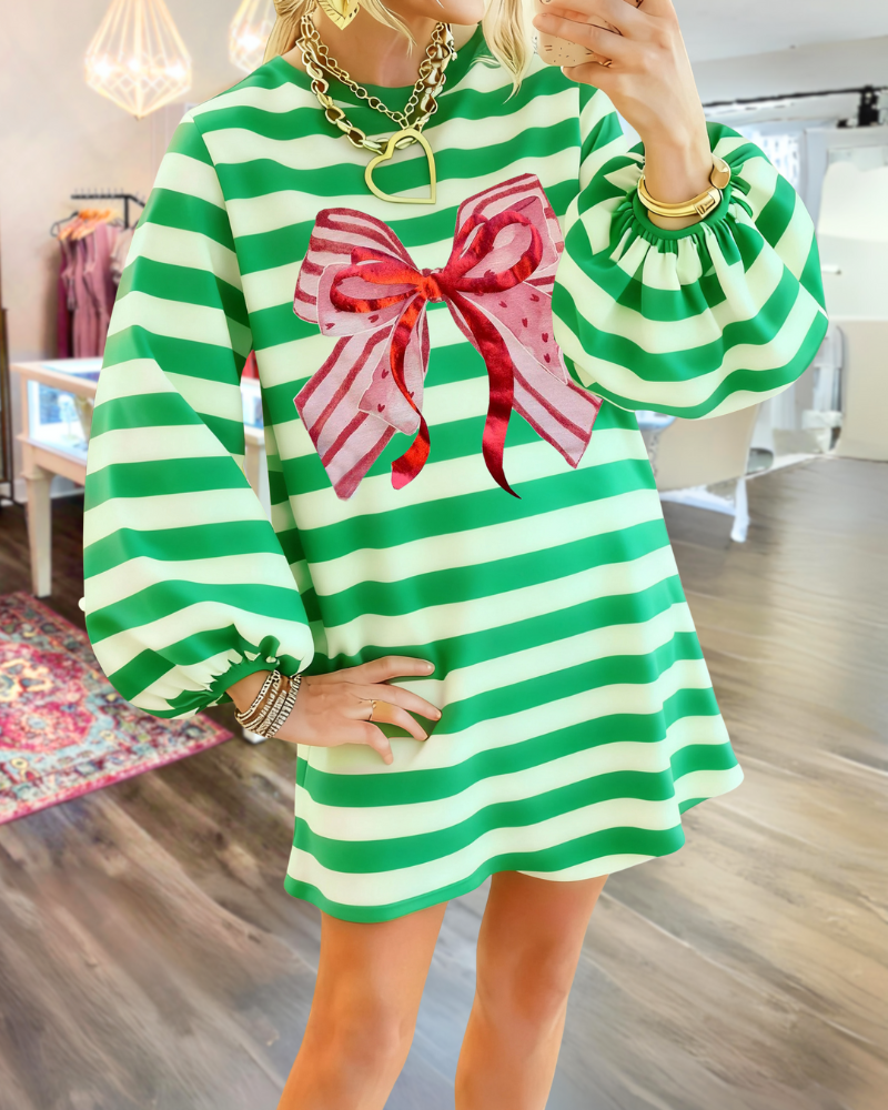 Trendy Bow Striped Dress