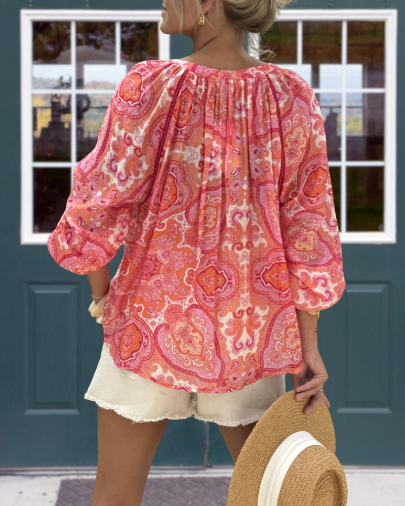 Oversized Paisley V-neck Blouse