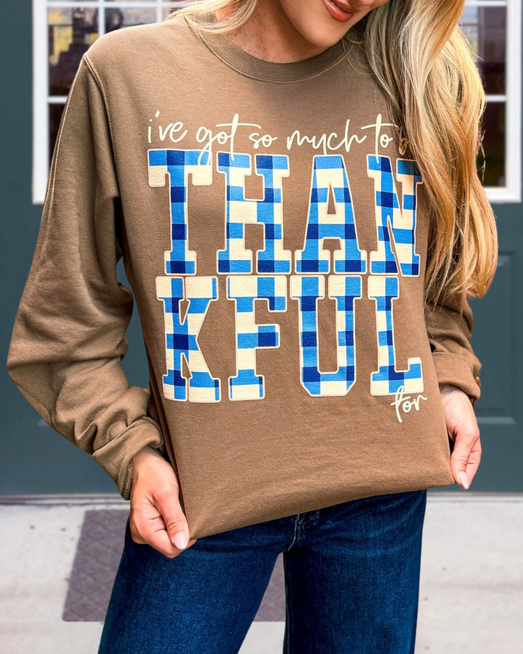 THANKFUL Plaid Print Pullover