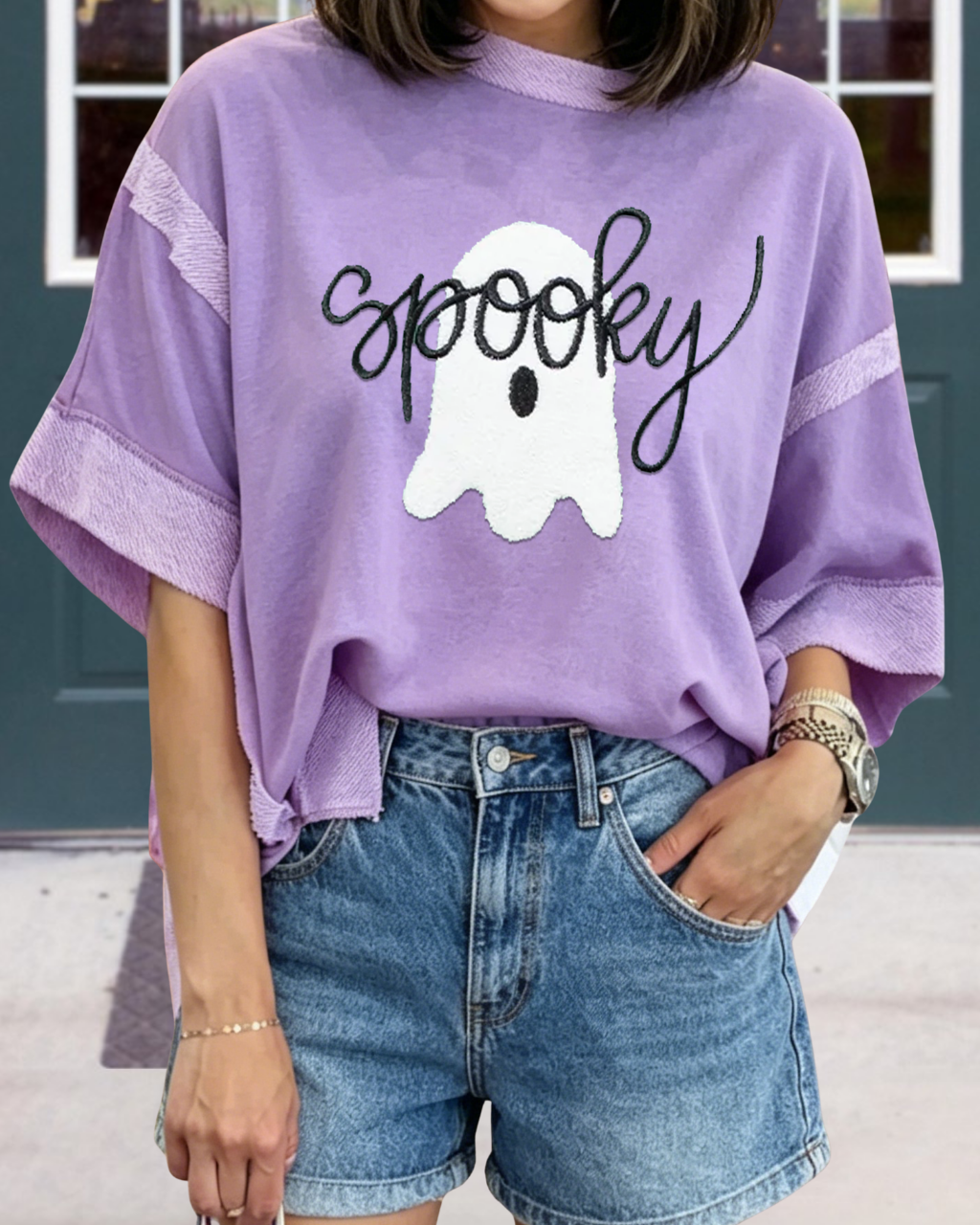 Spooky Ghost Embroidery T-Shirt