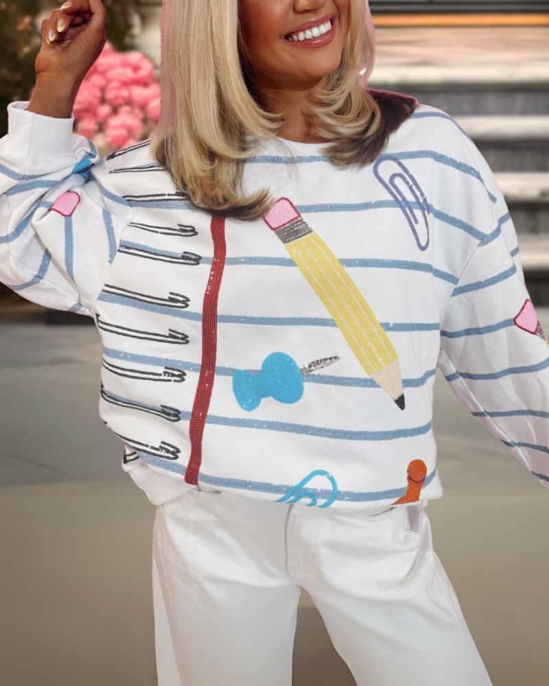 School Stripe Sequined Sweatshirt