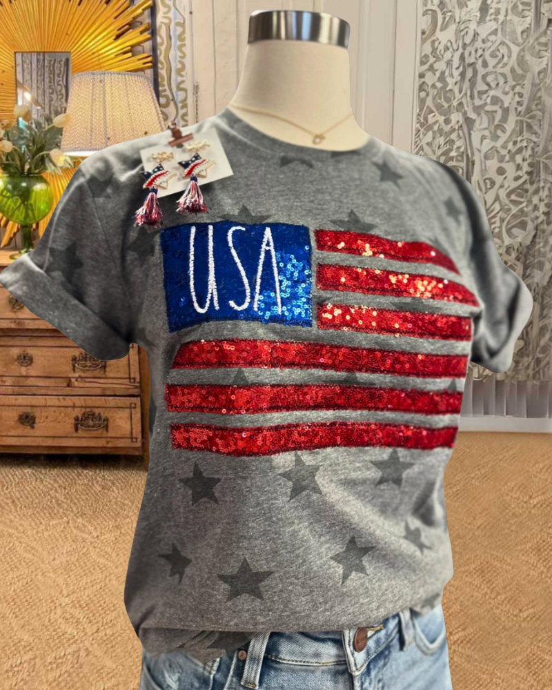 Flag Sequins Star Tee