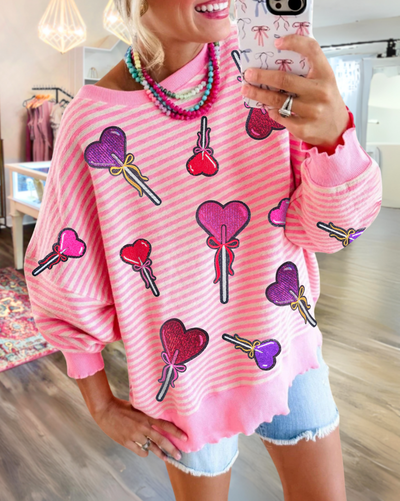 Heart Magic Wand Striped Sweatshirt