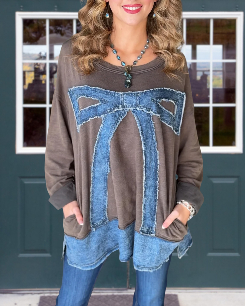 Bow Denim Patchwork Top