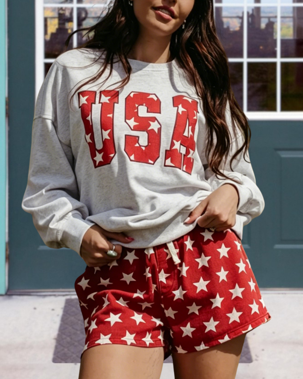 USA Star Crew Neck Top