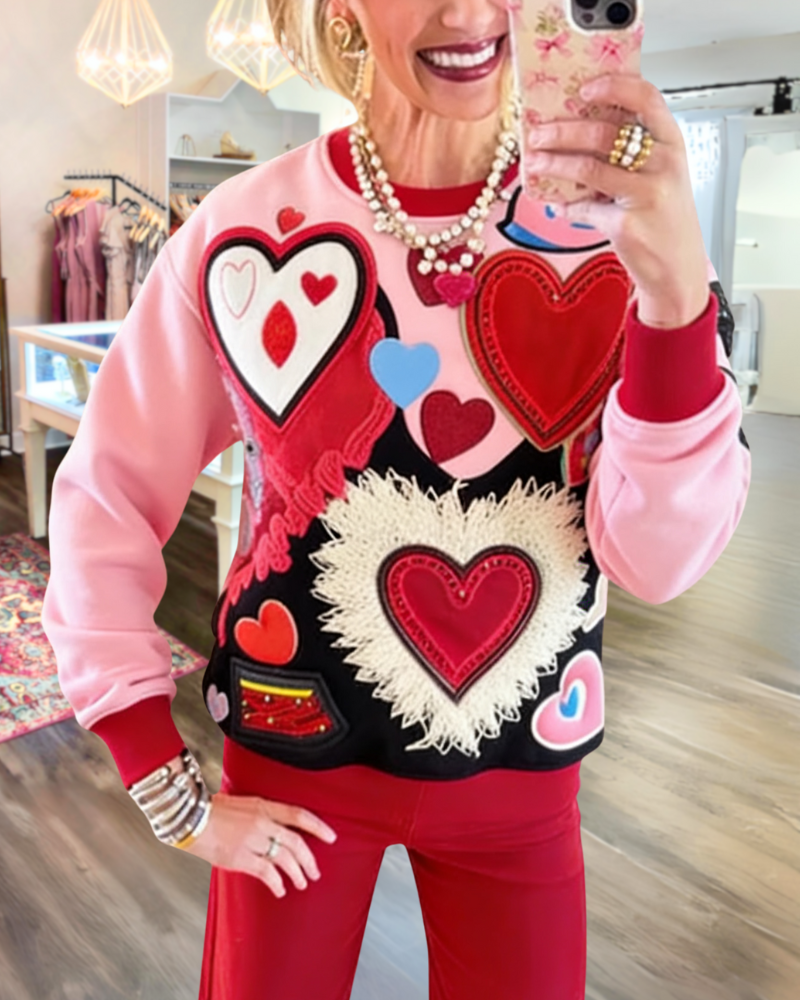 Fun Mixed Heart Pattern Sweatshirt