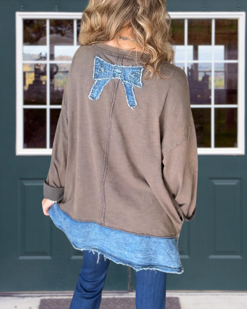 Bow Denim Patchwork Top