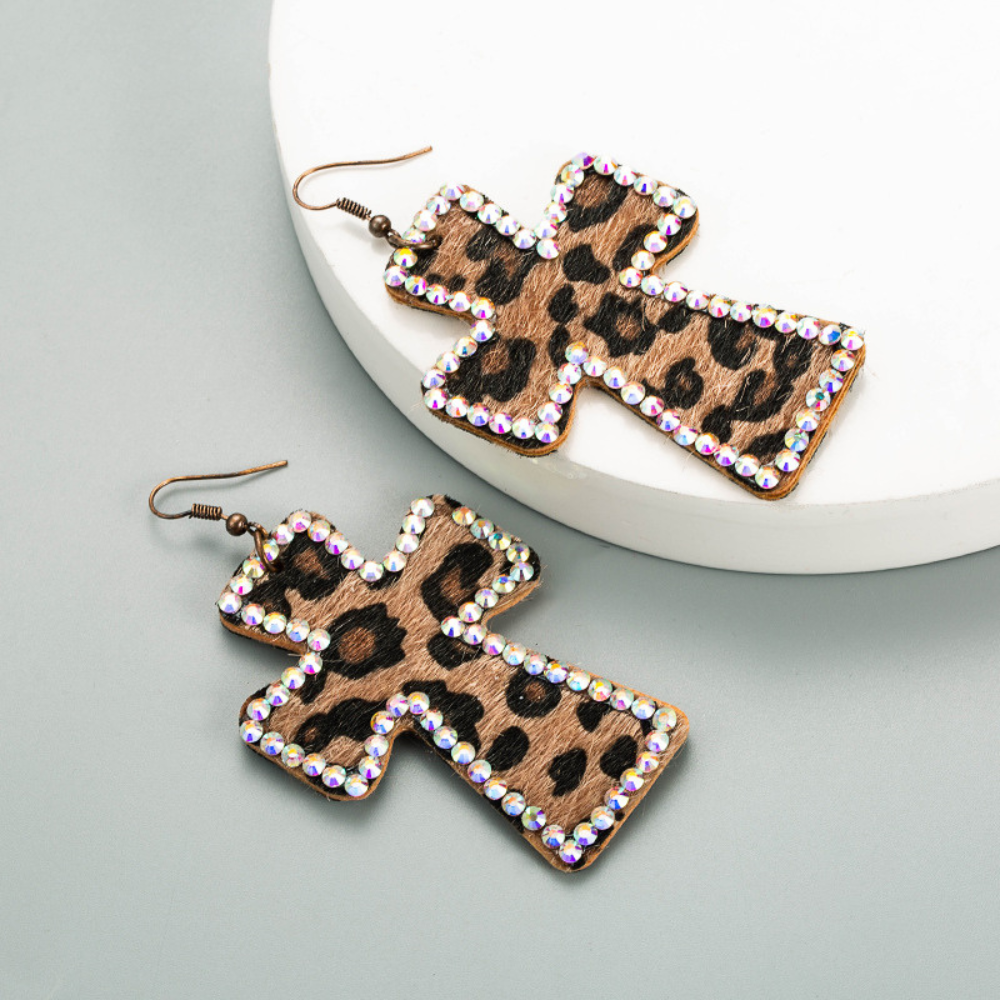 Unique Leopard Cross Earrings