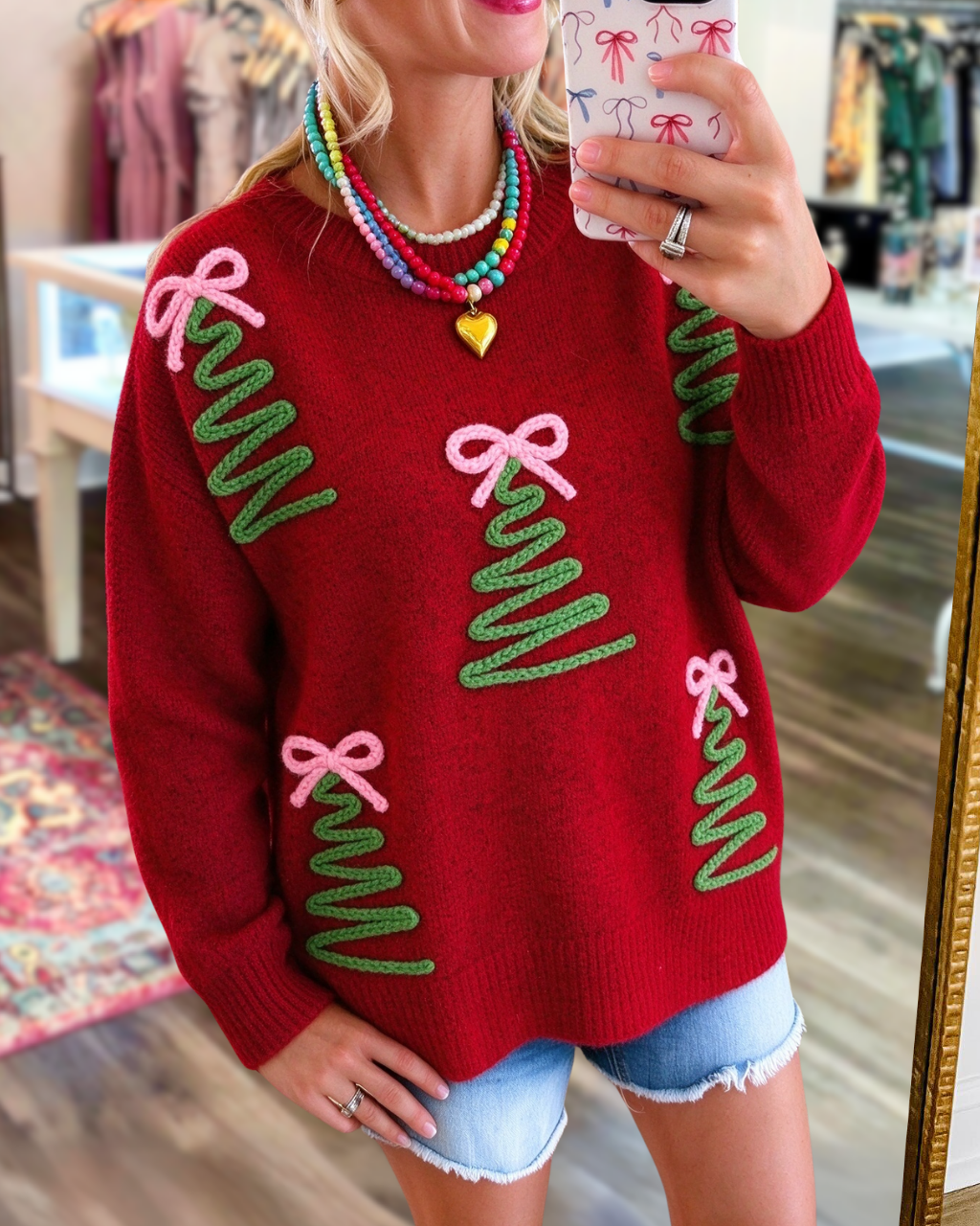 Christmas Tree Charm Embroidered Pullover