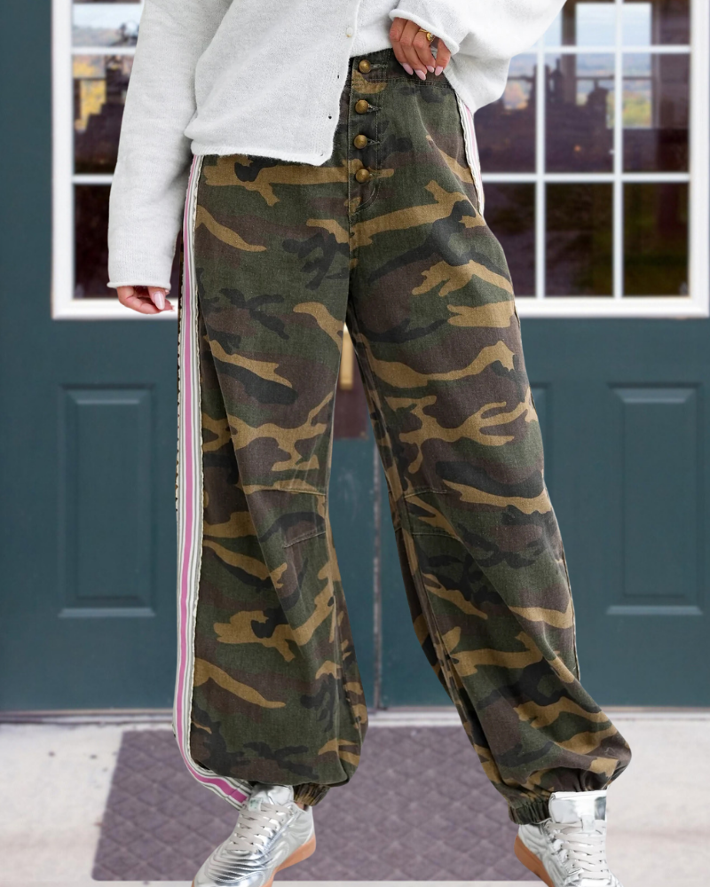 Chic Camouflage Striped Pants