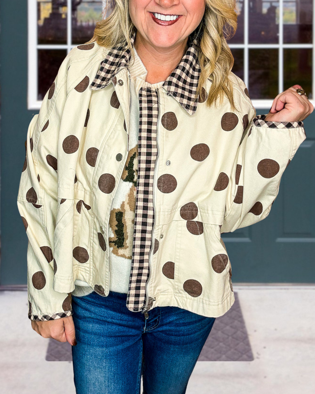 Casual Polka Dot Plaid Jacket