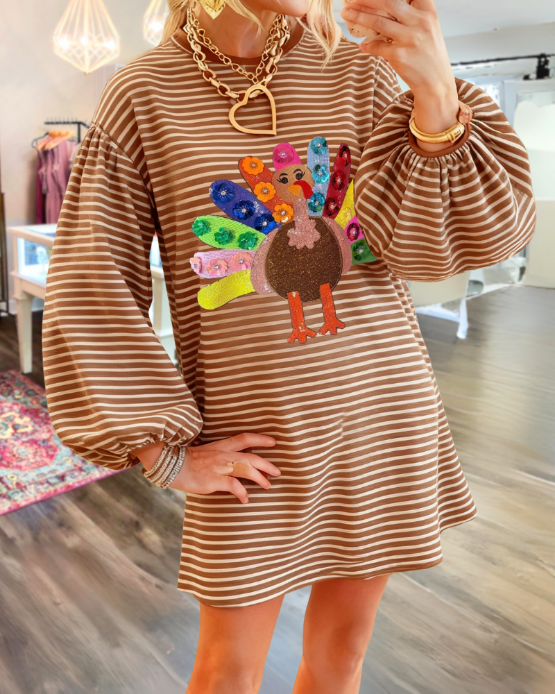 Colorful Turkey Sequin Striped Dress