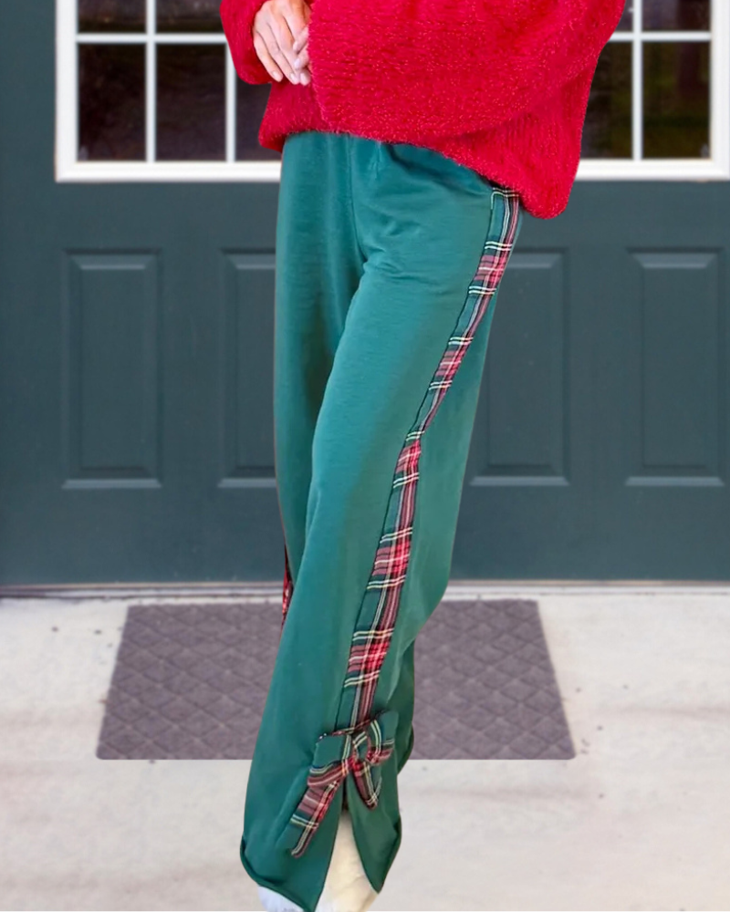 Plaid Bow Wide-Leg Pants