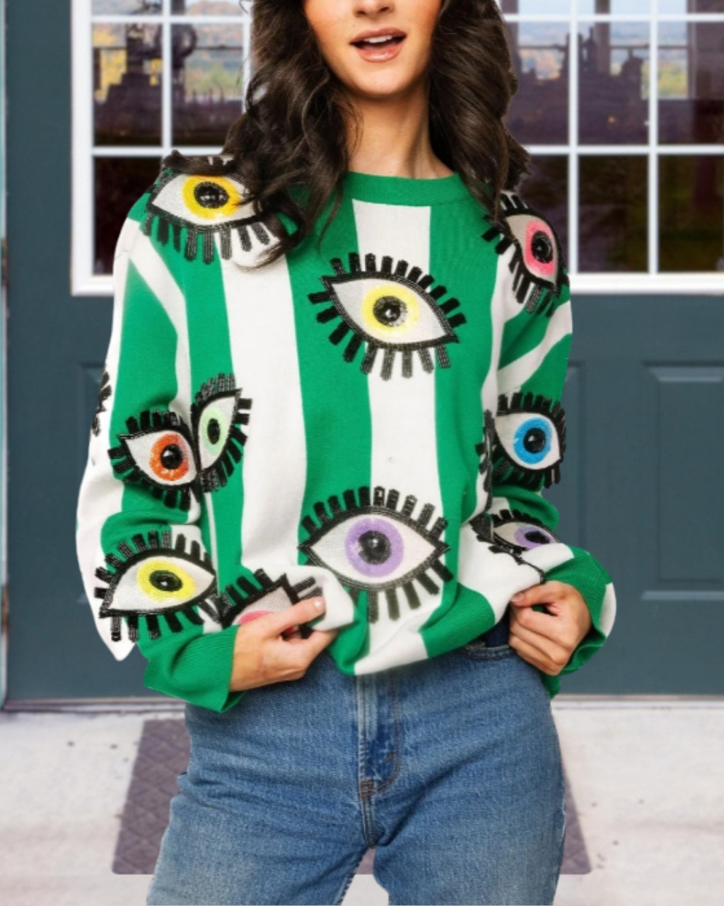 Colorful Evil Eye Sequin Pullover