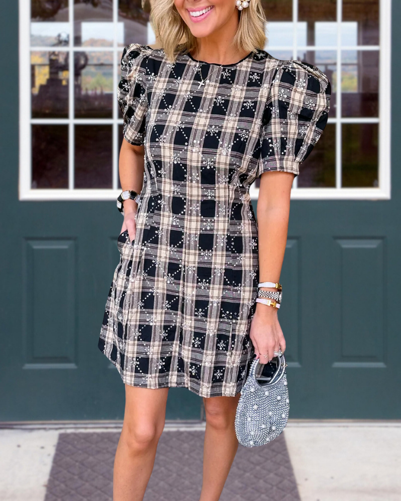 Plaid Crew Neck Mini Dress