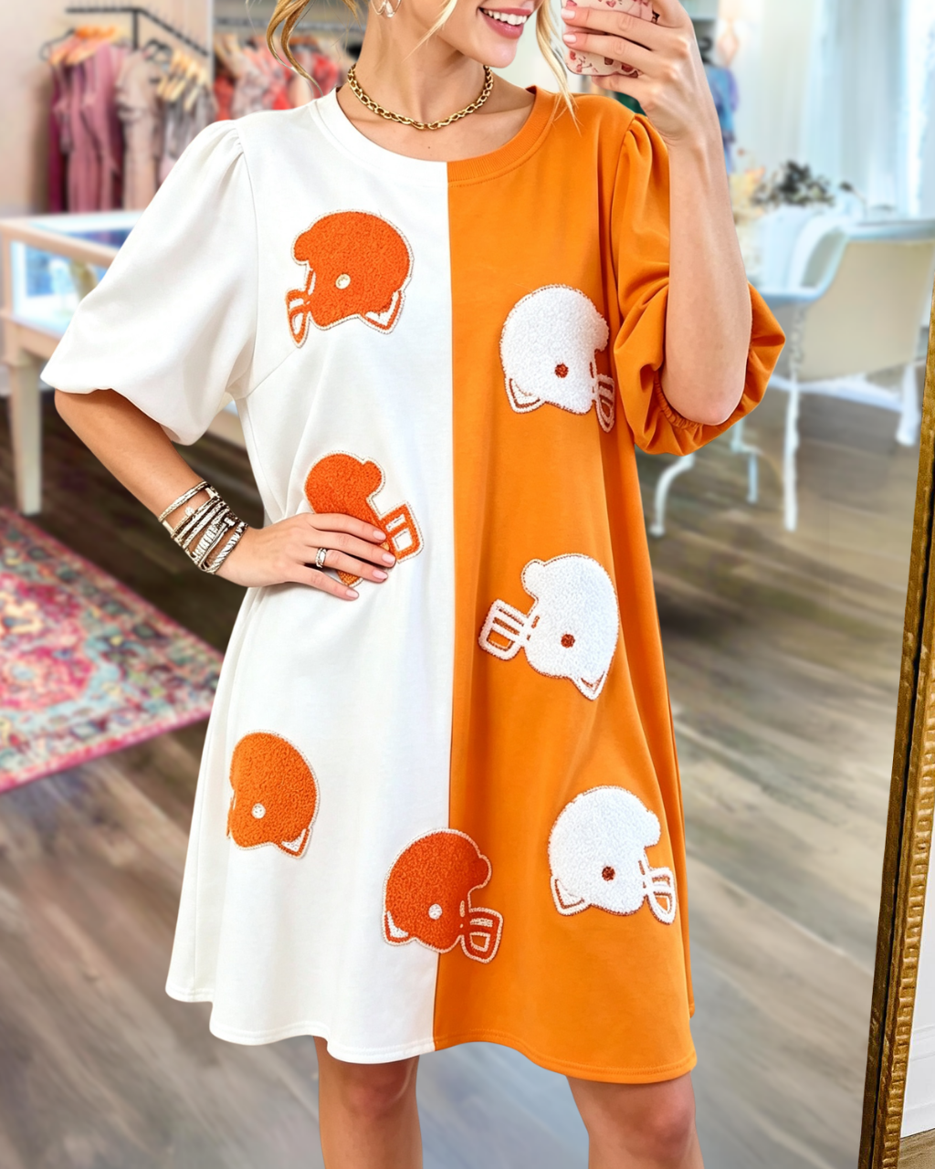 Helmet-embroidered Patch Color-blocked Dress