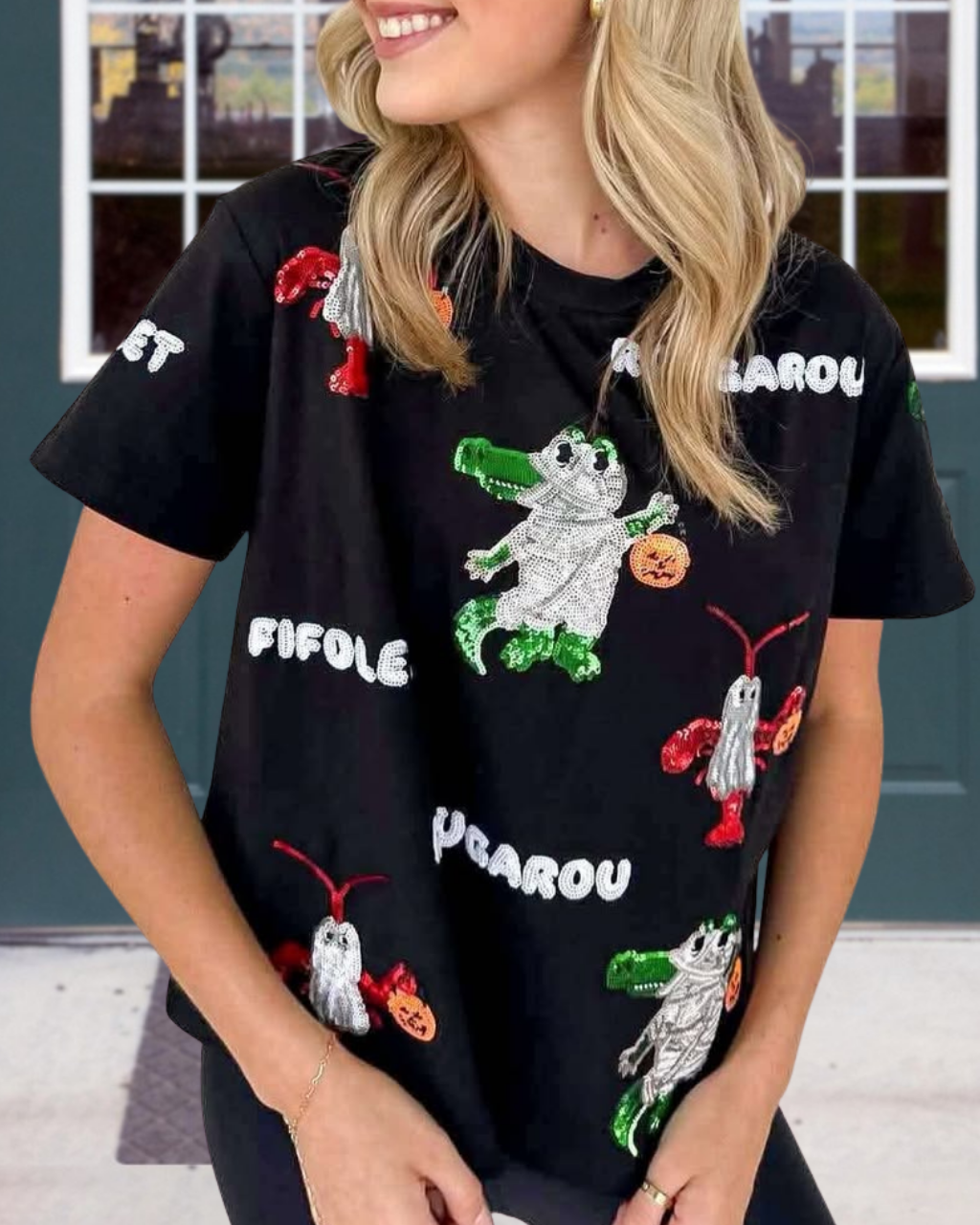 Sequin Lobster and Crocodile Graphic T-Shirt