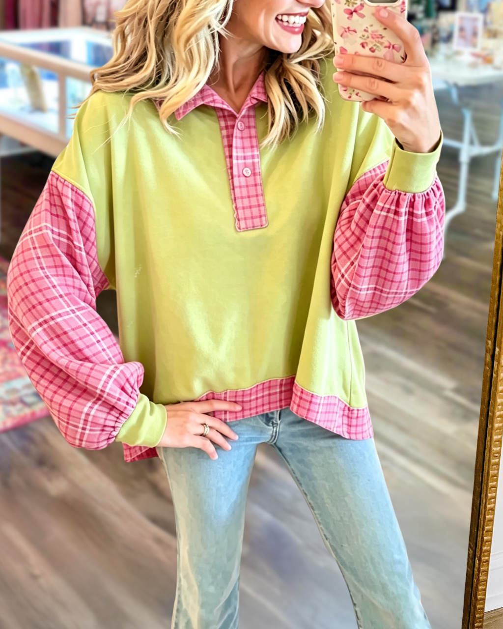 Unique Plaid Patchwork Pullover