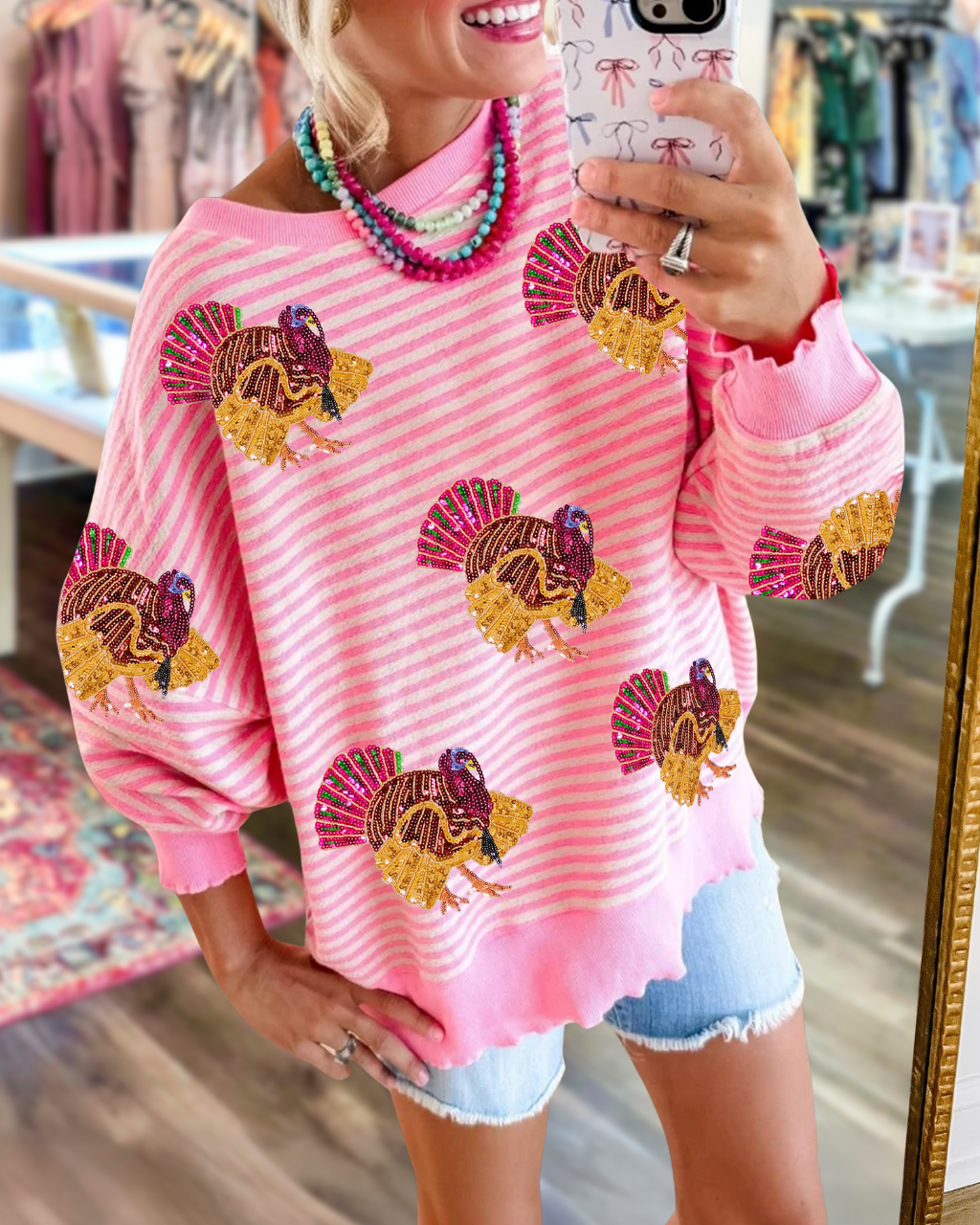 Colorful Sequin Turkey Pullover