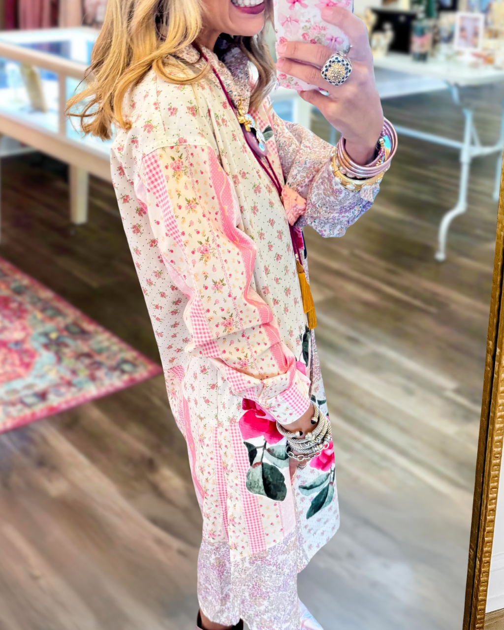 Charming Rose Print Shirt Dress