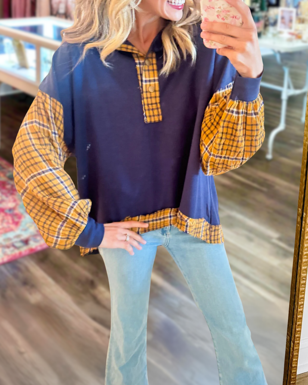 Unique Plaid Patchwork Pullover