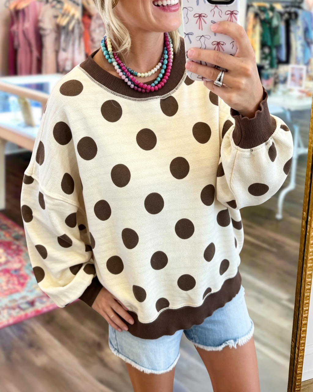 Polka Dot Striped Lining Pullover