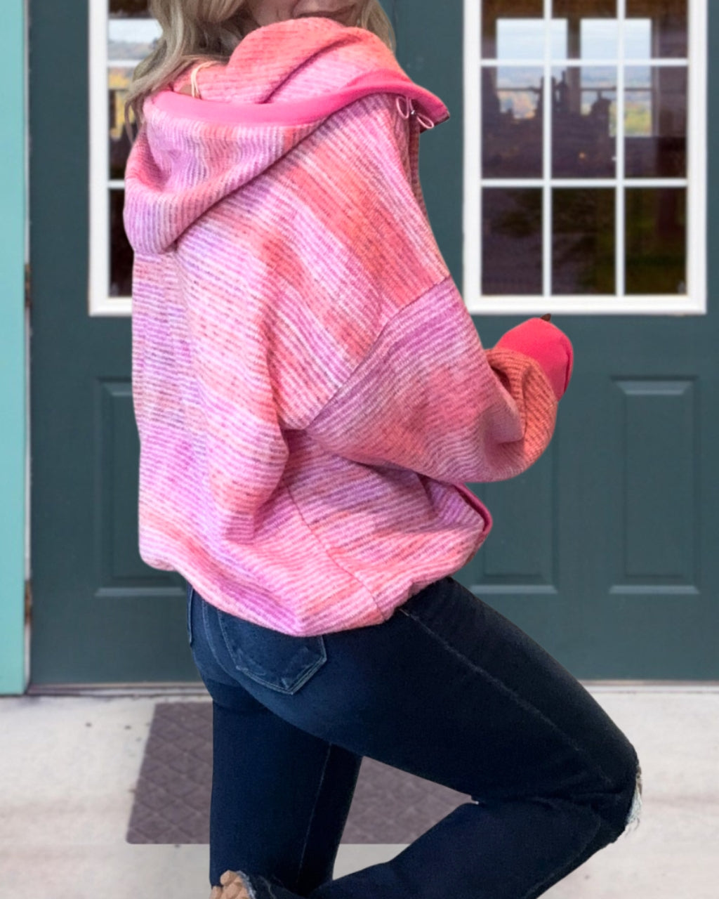 Casual Woolen Striped Hooded Sweatshirt