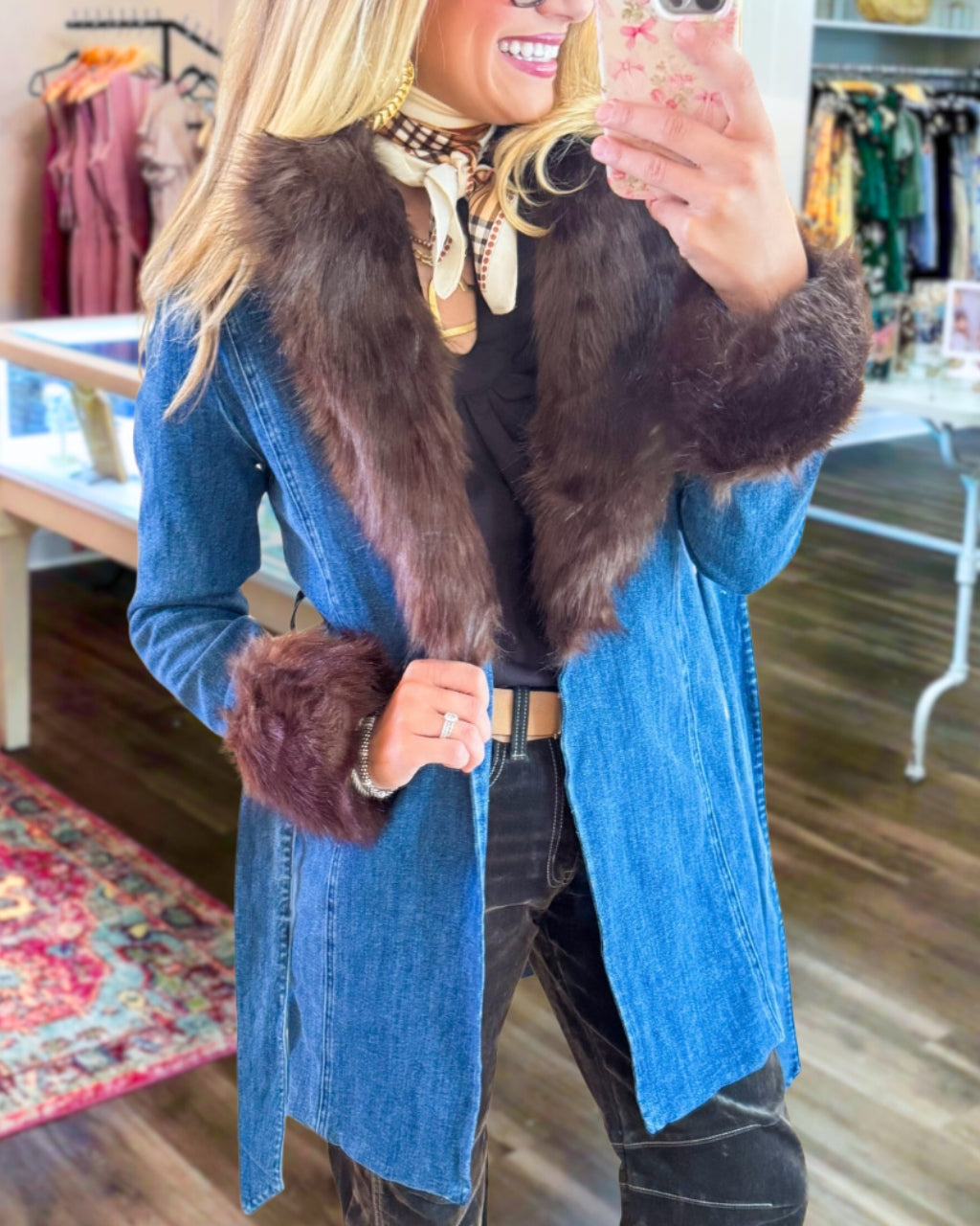 Trendy Fur Collar Denim Jacket