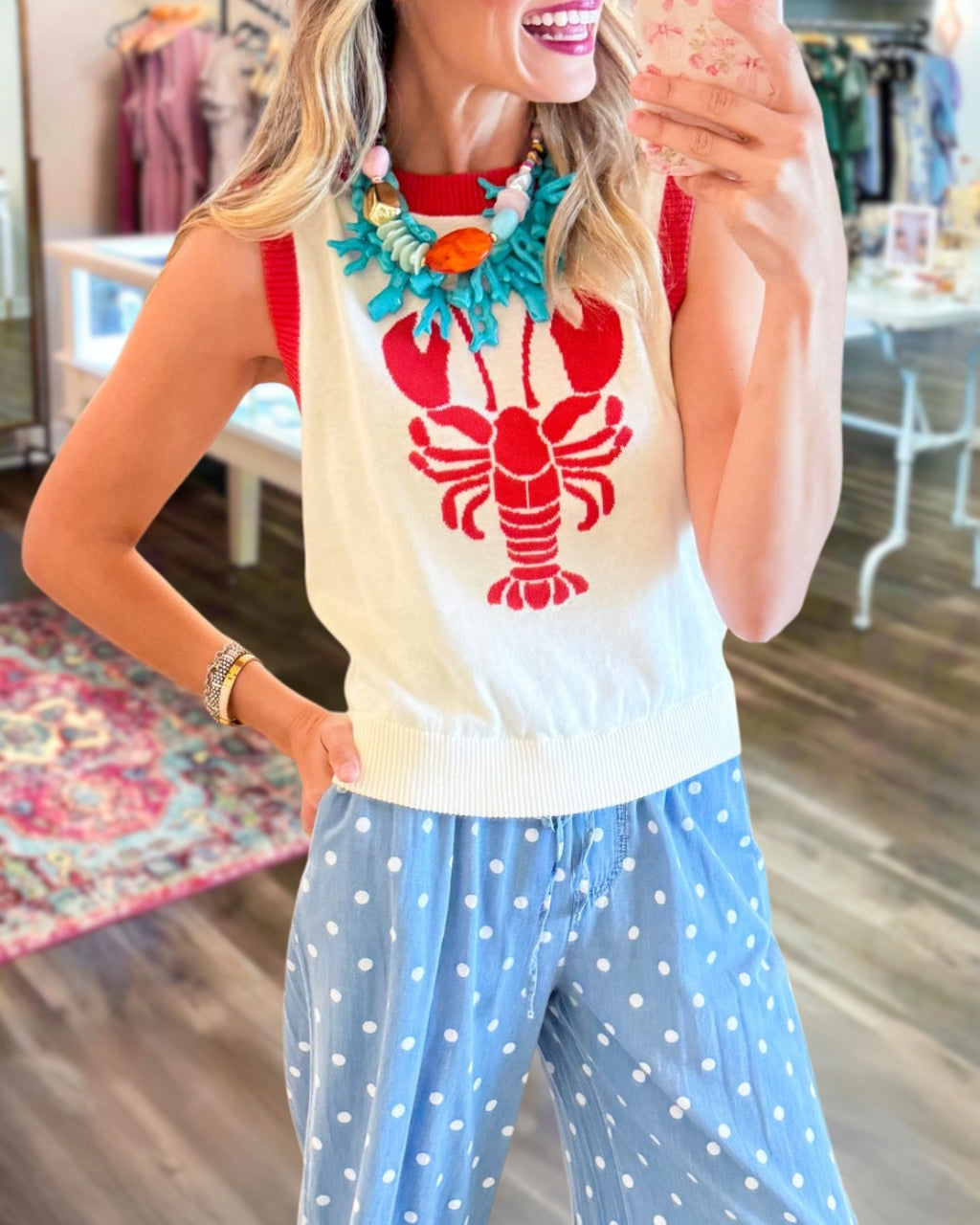 Lobster Embroidered Sleeveless Top