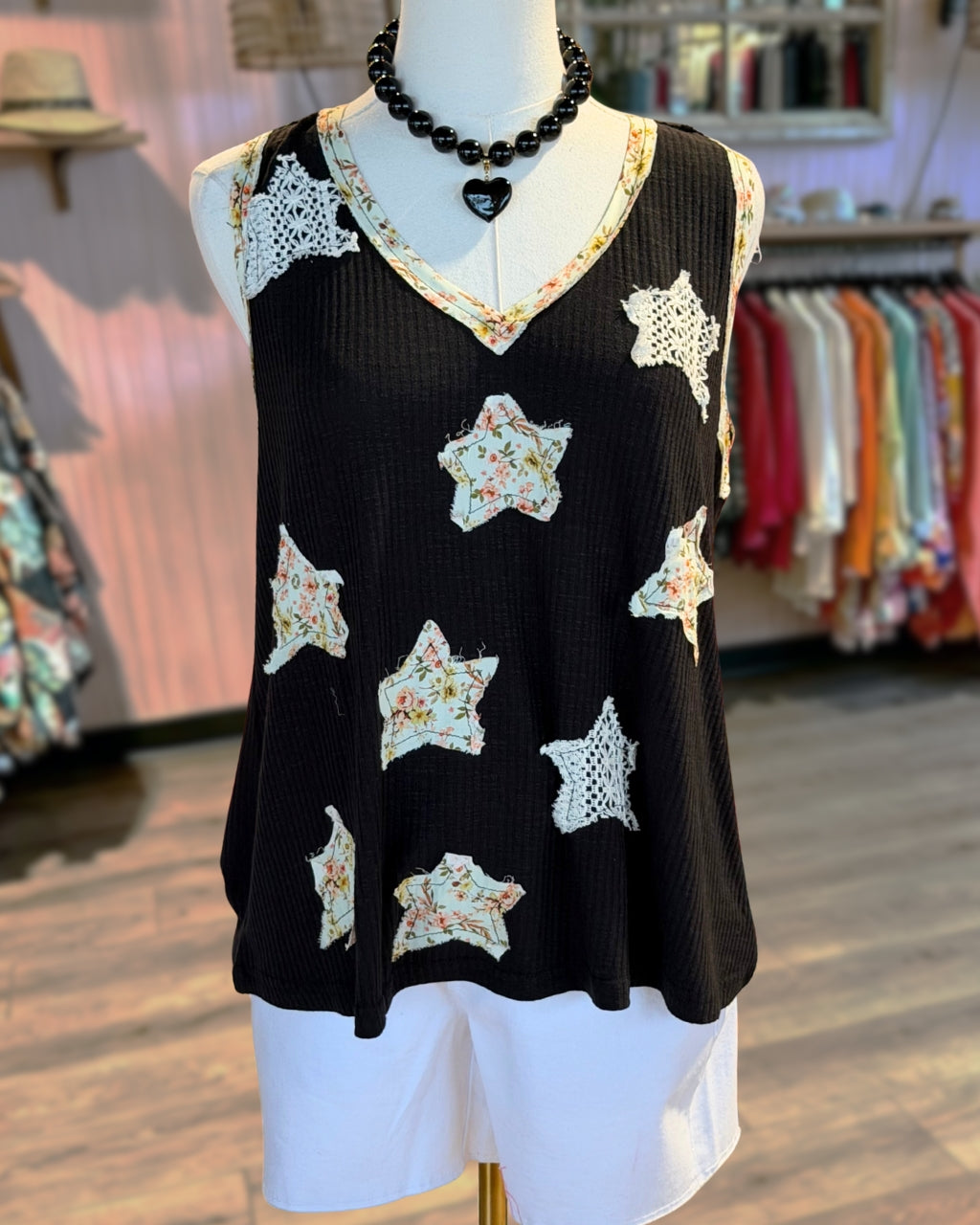 Floral Star Patch Ribbed Vest