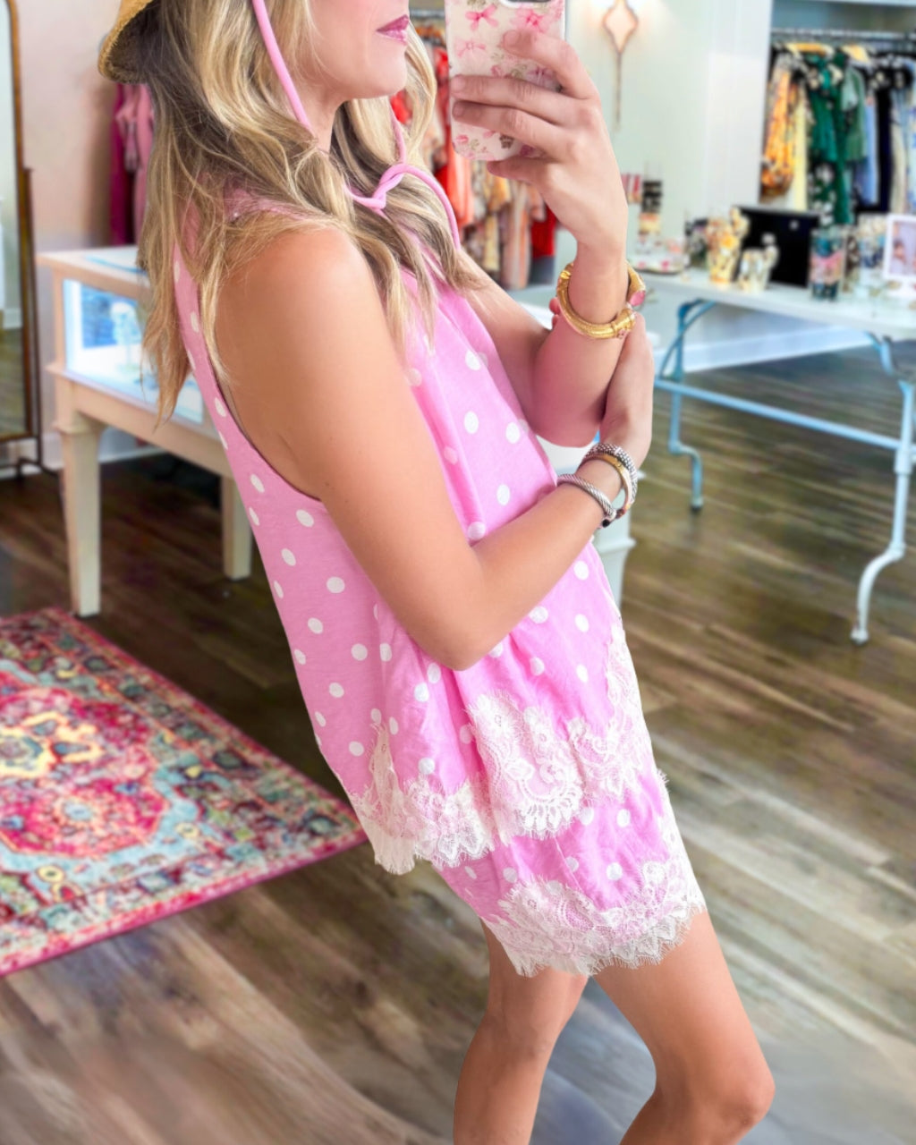 Polka Dot Lace Trim Shorts Set