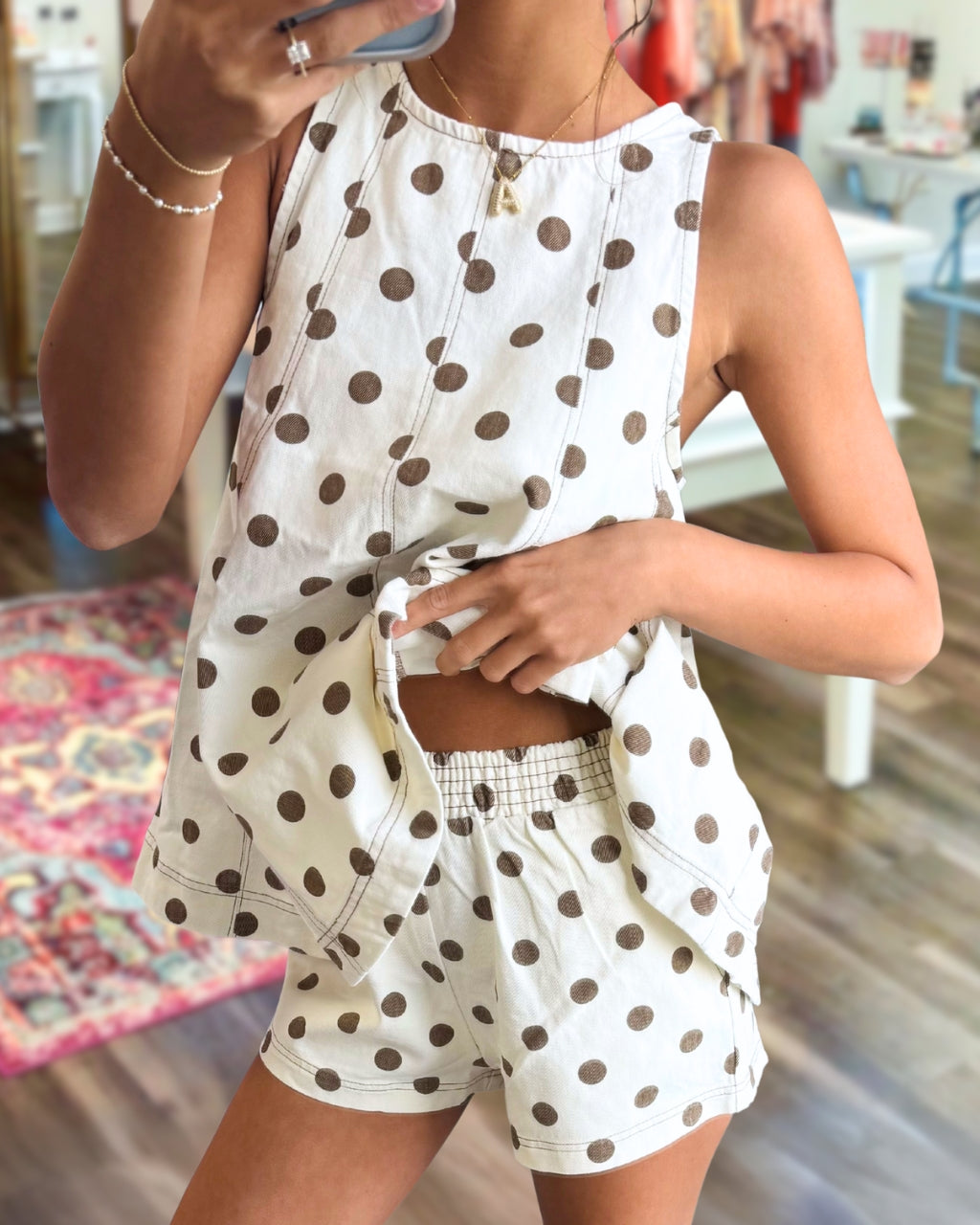 Polka Dot Sleeveless Shorts Set