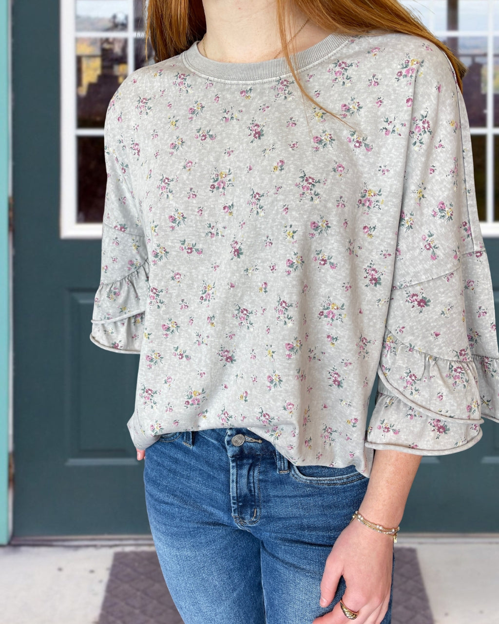 Floral Ruffled Trim Top