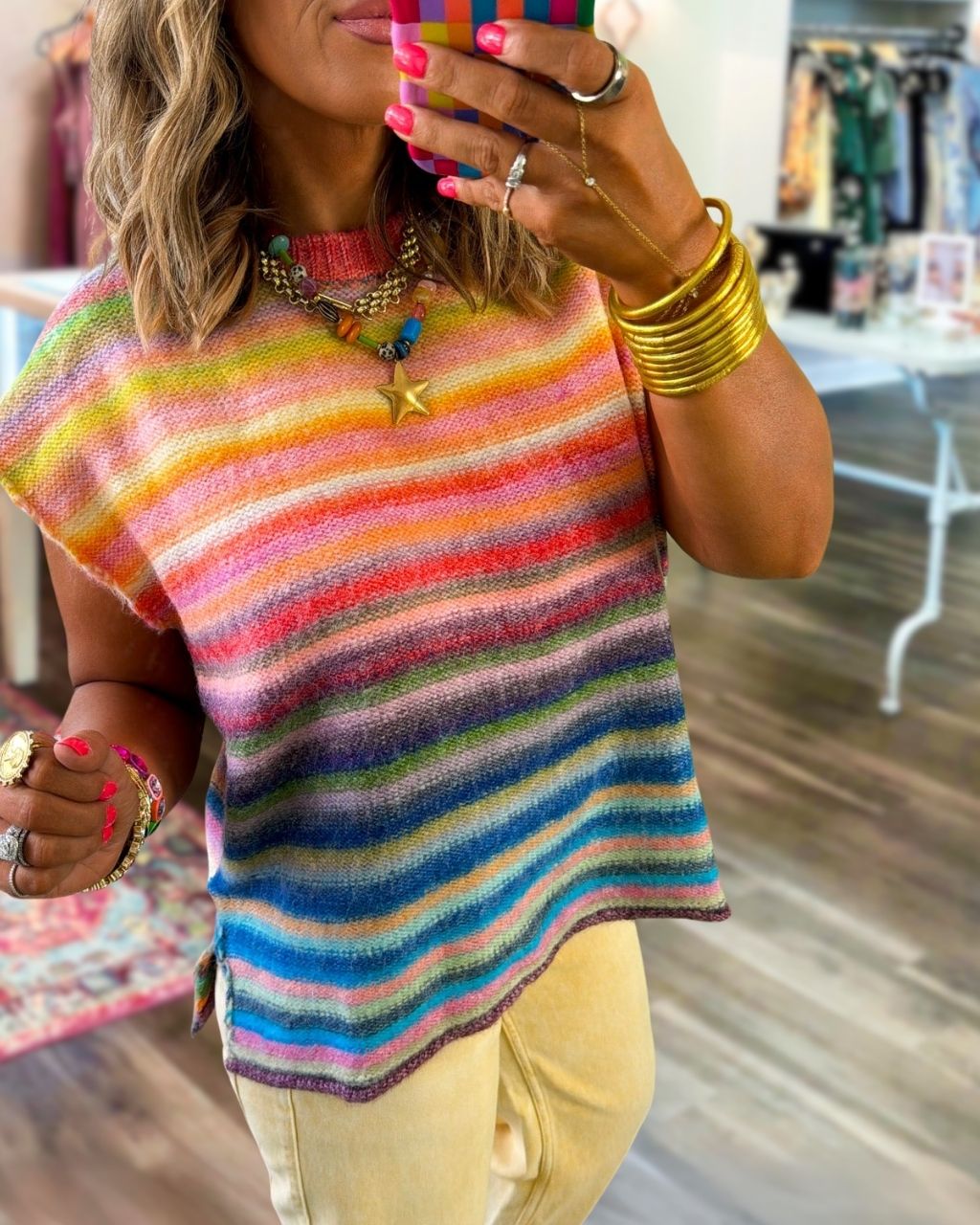 Rainbow Striped Knitted Vest