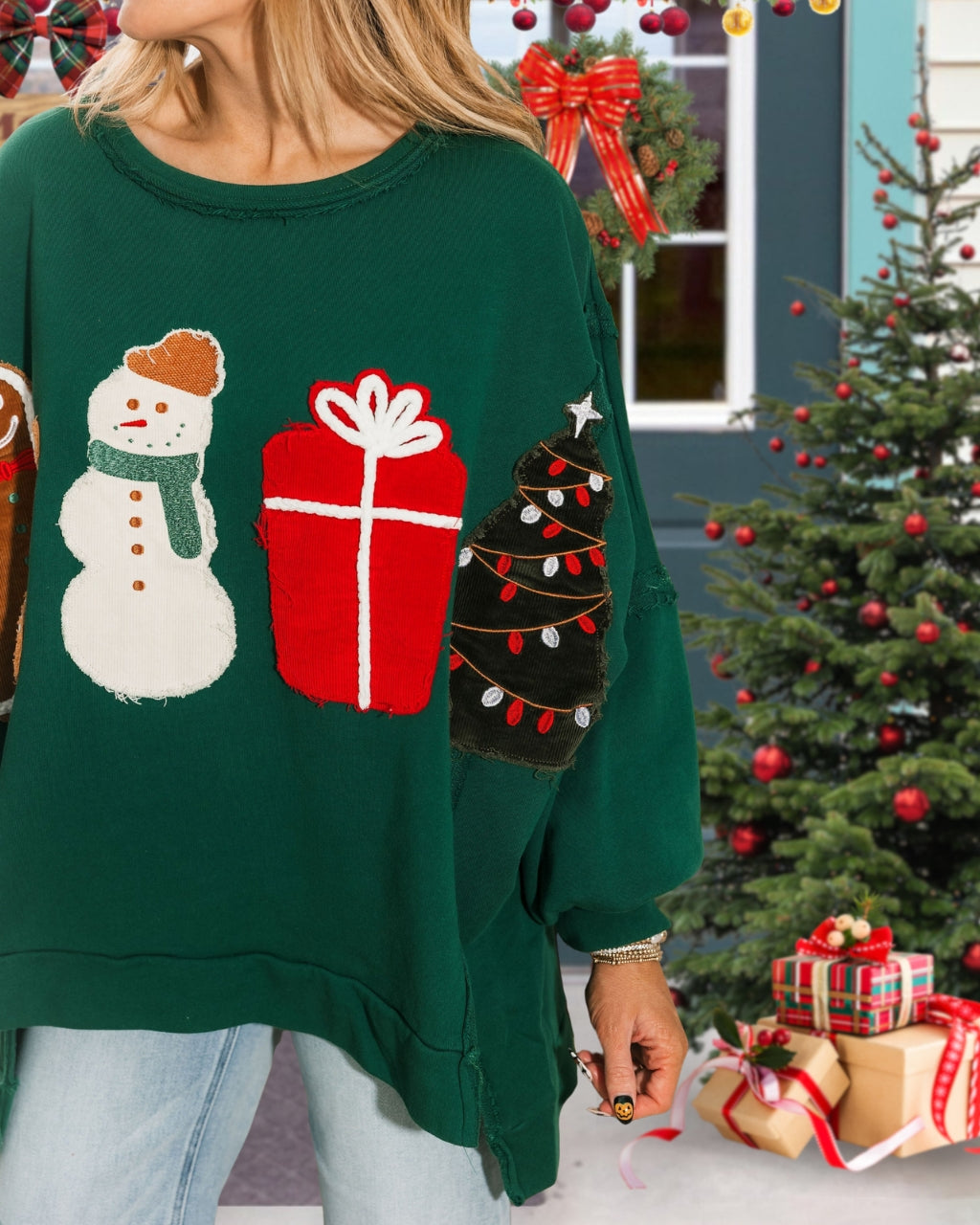 Christmas Embroidered Patch Pullover