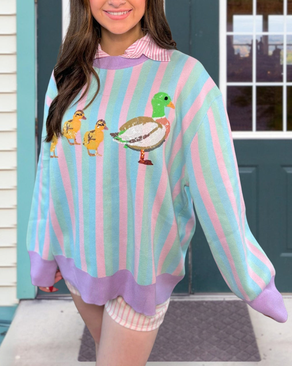 Lavender Stripe Duck Sequin Pullover